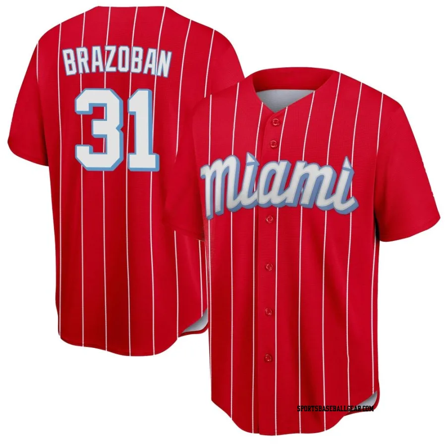 Huascar Brazoban Men's Miami Marlins Red Replica 2021 City Connect Jersey