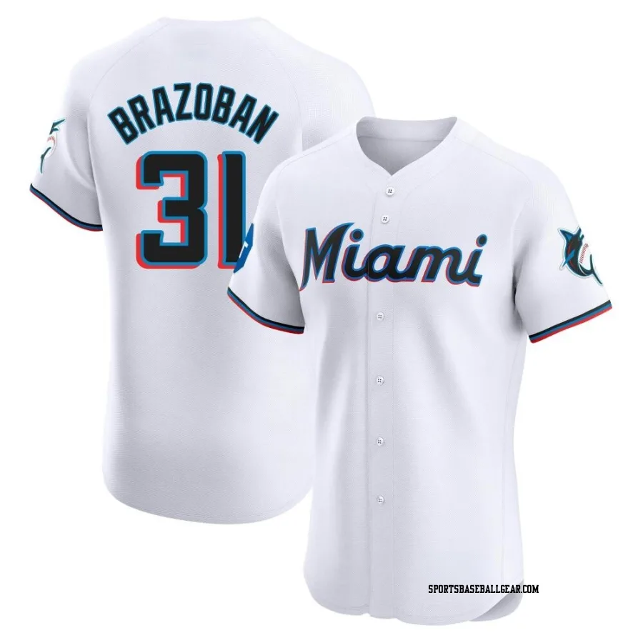 Huascar Brazoban Men's Miami Marlins White Elite Home Patch Jersey