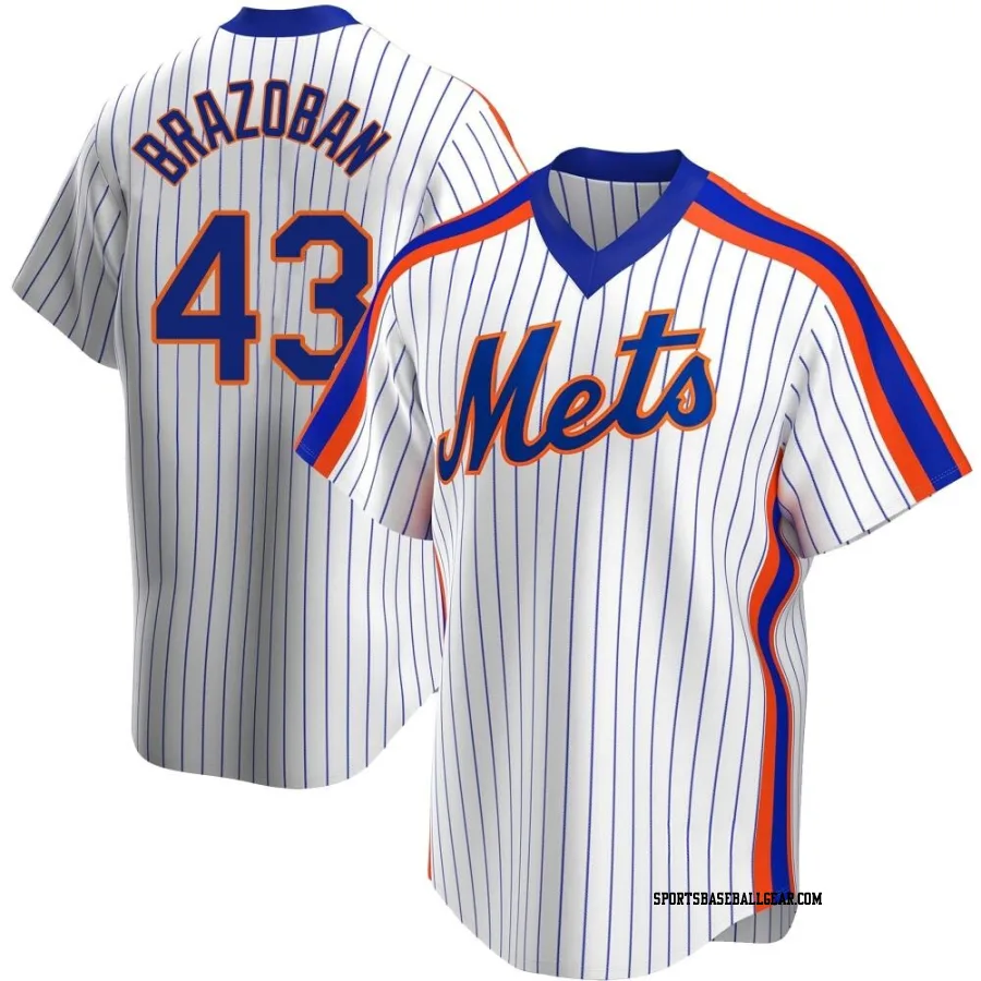 Huascar Brazoban Men's New York Mets White Replica Home Cooperstown Collection Jersey