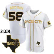 Hunter Brown Men's Houston Astros White/Gold Authentic 2023 Space City Ready 2 Reign Flex Base Jersey