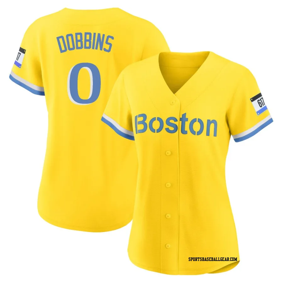 Hunter Dobbins Women's Boston Red Sox Gold/Light Authentic Blue 2021 City Connect Player Jersey