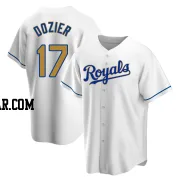 Hunter Dozier Men's Kansas City Royals Gold Replica White Home Jersey