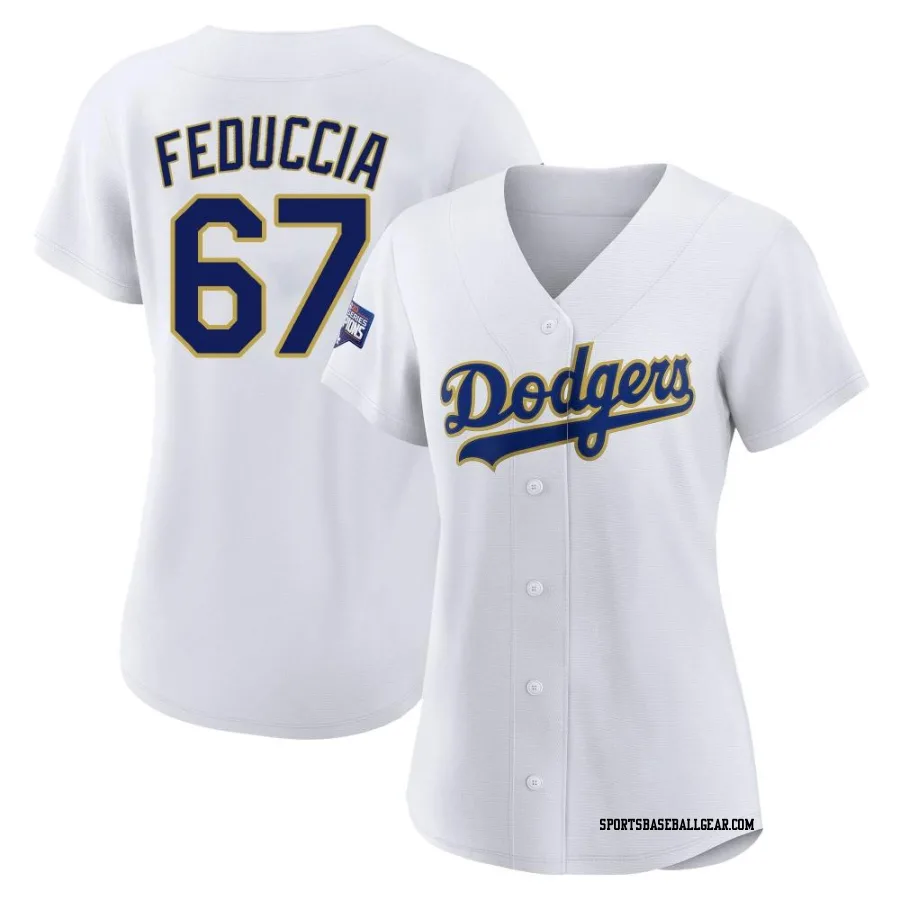 Hunter Feduccia Women's Los Angeles Dodgers White/Gold Replica 2021 Gold Program Player Jersey