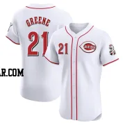 Hunter Greene Men's Cincinnati Reds White Elite Home Patch Jersey