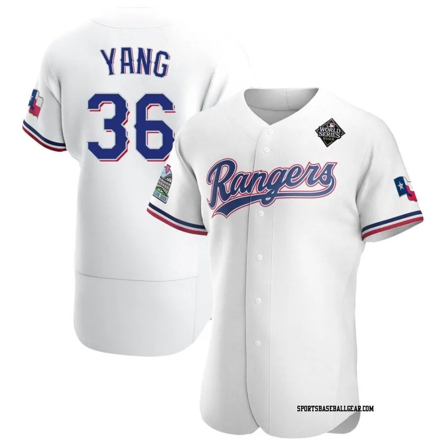 Hyeon-jong Yang Men's Texas Rangers White Authentic Hyeon-Jong Yang Home 2023 World Series Jersey