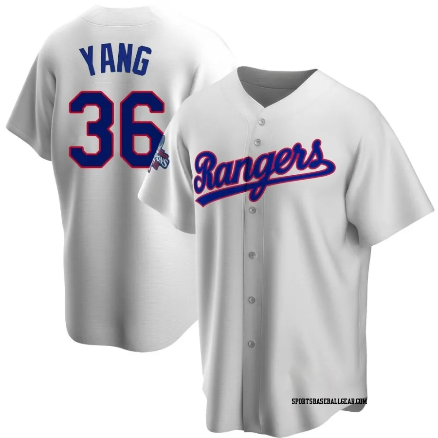 Hyeon-Jong Yang Youth Texas Rangers White Replica Home Cooperstown Collection 2023 World Series Champions Jersey