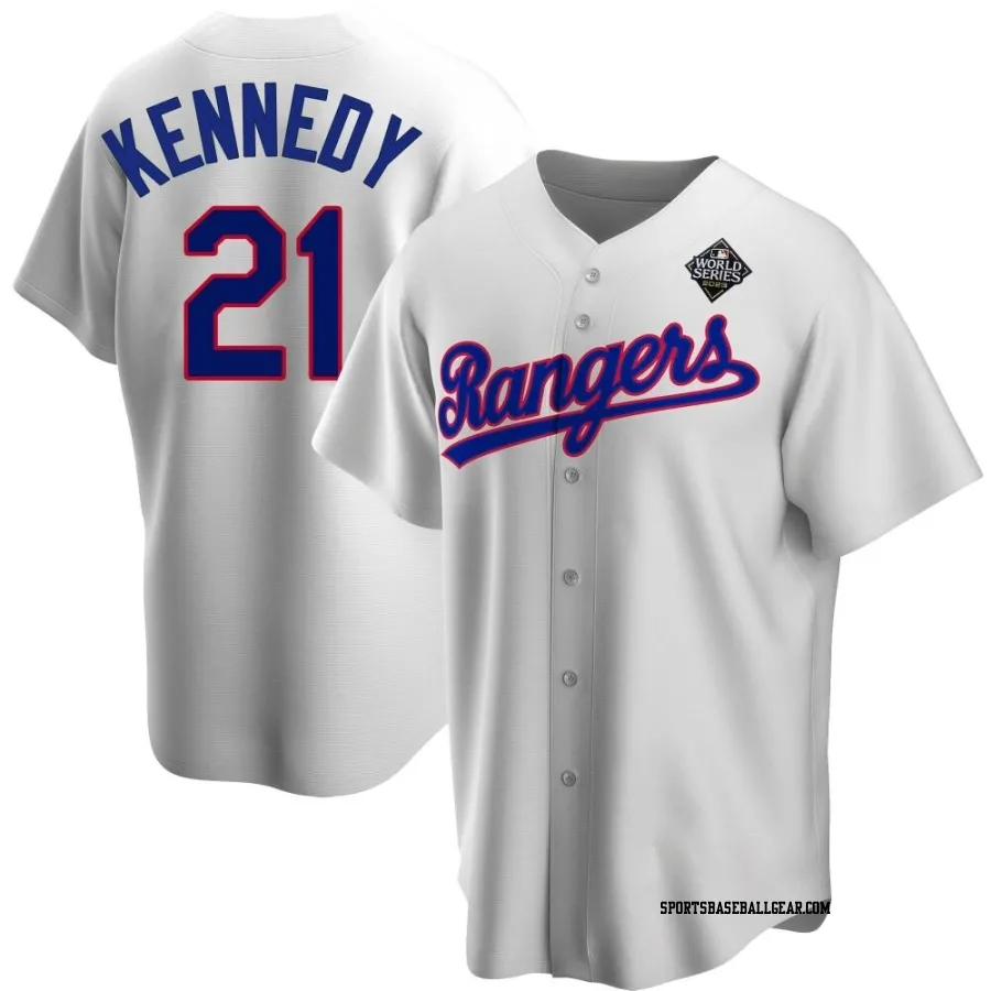 Ian Kennedy Men's Texas Rangers White Replica Home Cooperstown Collection 2023 World Series Jersey