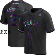 Ian Kennedy Youth Texas Rangers Black Holographic Replica Alternate 2023 World Series Jersey