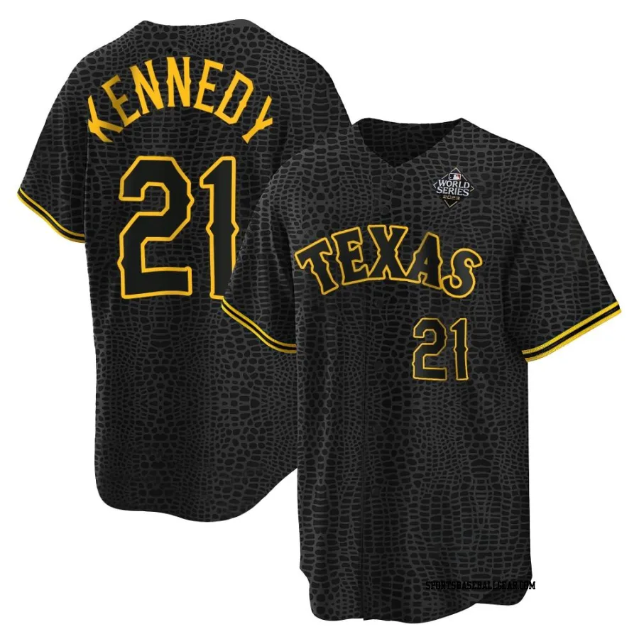 Ian Kennedy Youth Texas Rangers Black Replica Snake Skin City 2023 World Series Jersey