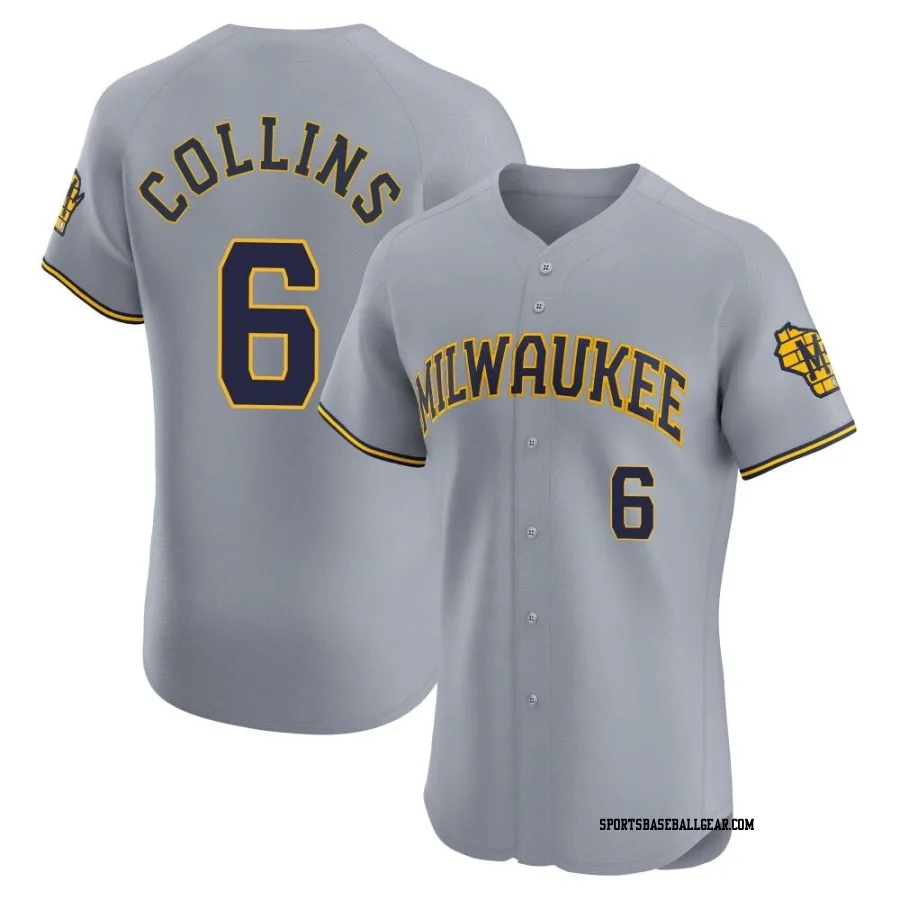 Isaac Collins Men's Milwaukee Brewers Gray Elite Road Jersey