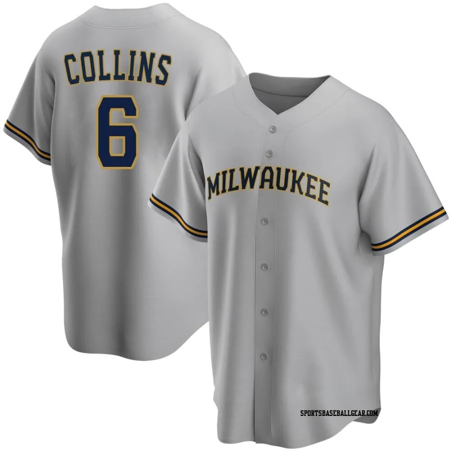 Isaac Collins Men's Milwaukee Brewers Gray Replica Road Jersey