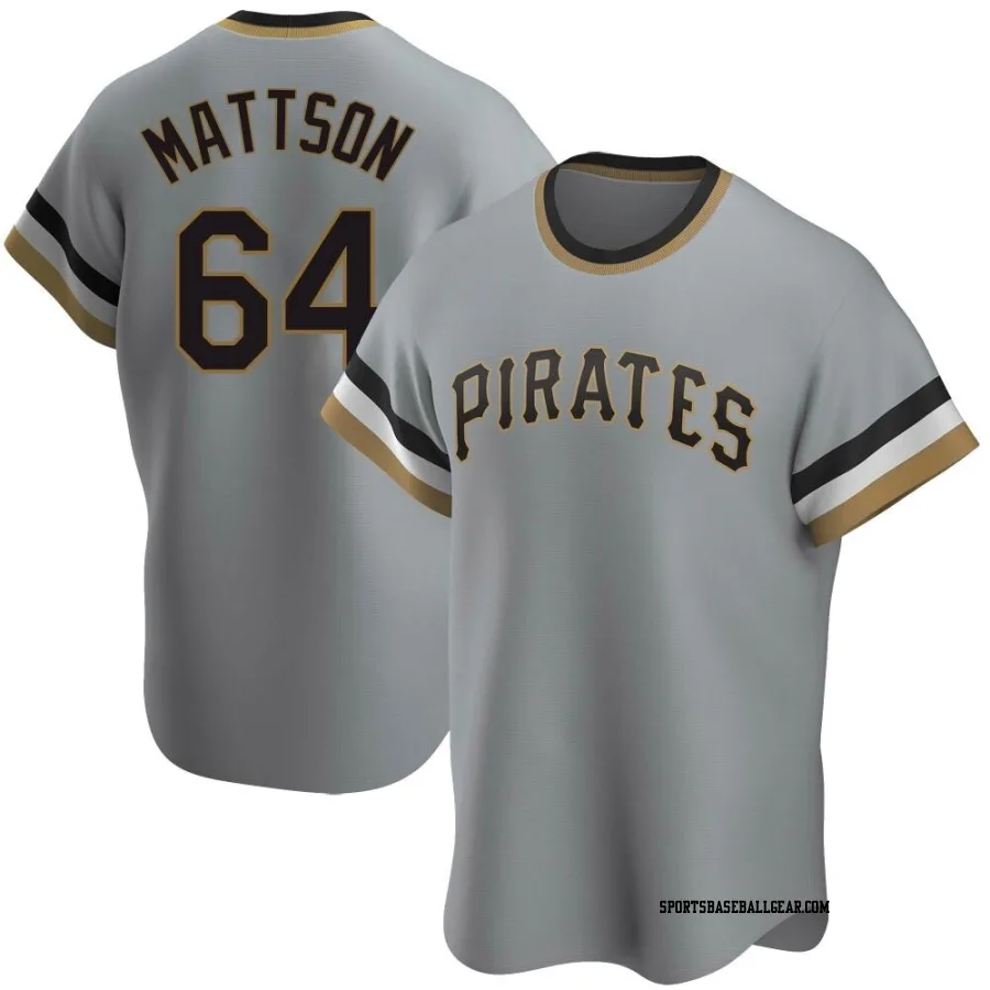 Isaac Mattson Men's Pittsburgh Pirates Gray Replica Road Cooperstown Collection Jersey