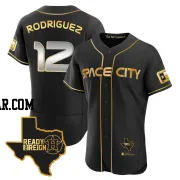 Ivan Rodriguez Men's Houston Astros Black/Gold Authentic 2023 Space City Ready 2 Reign Flex Base Jersey