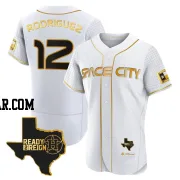 Ivan Rodriguez Men's Houston Astros White/Gold Authentic 2023 Space City Ready 2 Reign Flex Base Jersey