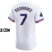 Ivan Rodriguez Men's Texas Rangers Gold Elite White 2024 Collection Jersey