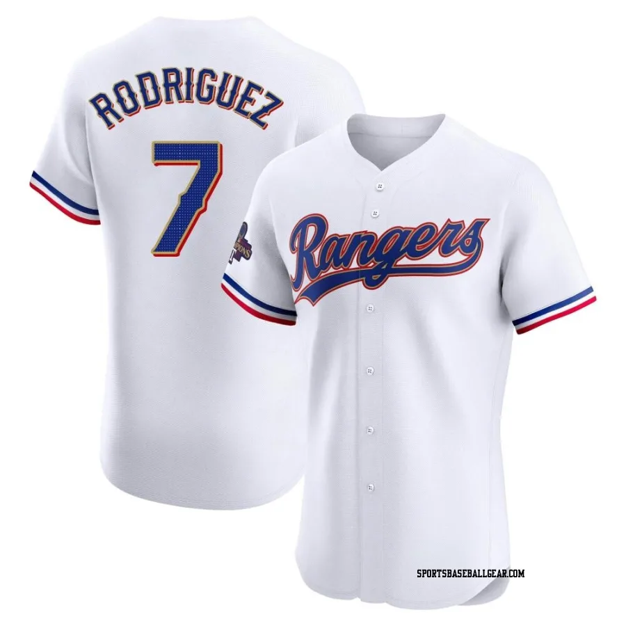 Ivan Rodriguez Men's Texas Rangers Gold Elite White 2024 Collection Jersey