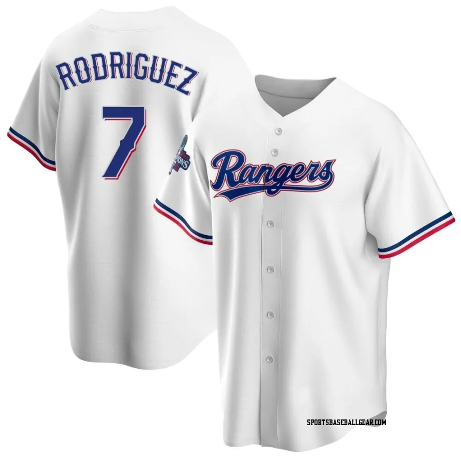 Ivan Rodriguez Men's Texas Rangers White Replica Home 2023 World Series Champions Jersey