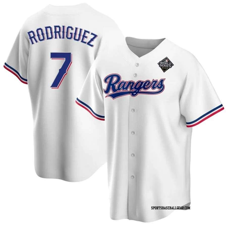 Ivan Rodriguez Men's Texas Rangers White Replica Home 2023 World Series Jersey