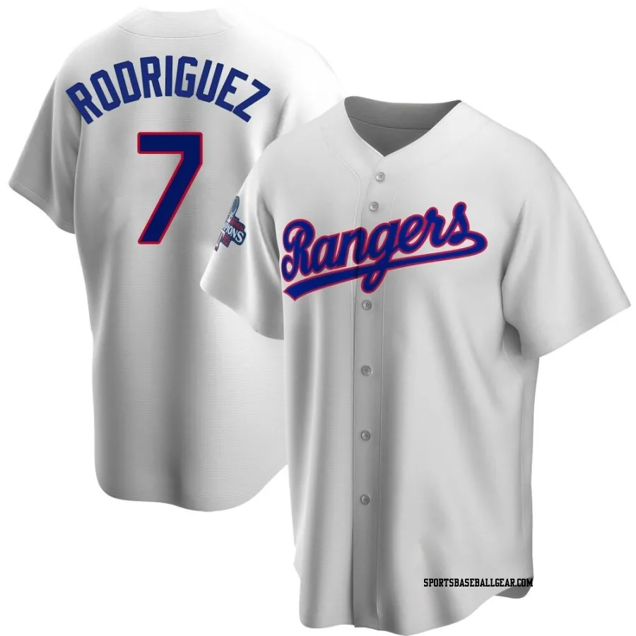 Ivan Rodriguez Men's Texas Rangers White Replica Home Cooperstown Collection 2023 World Series Champions Jersey