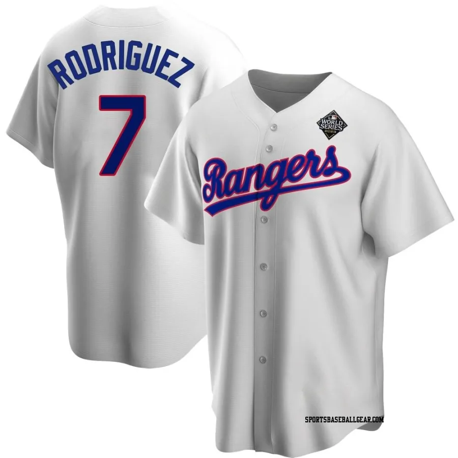 Ivan Rodriguez Men's Texas Rangers White Replica Home Cooperstown Collection 2023 World Series Jersey