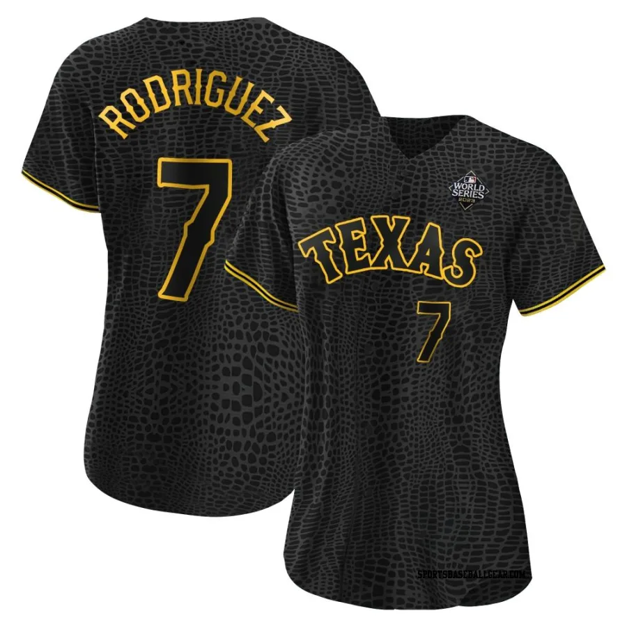 Ivan Rodriguez Women's Texas Rangers Black Authentic Snake Skin City 2023 World Series Jersey