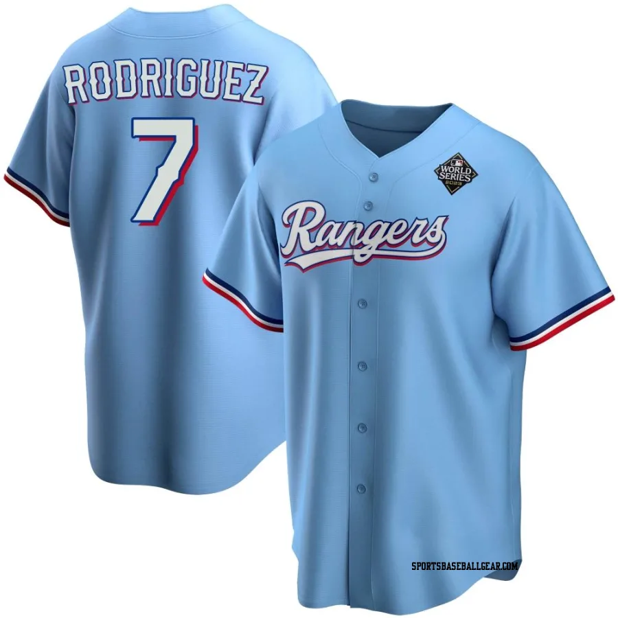 Ivan Rodriguez Youth Texas Rangers Light Blue Replica Alternate 2023 World Series Jersey