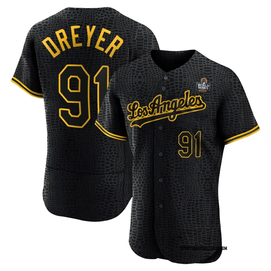 Jack Dreyer Men's Los Angeles Dodgers Black Authentic Snake Skin City 2024 World Series Jersey