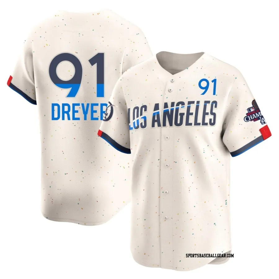 Jack Dreyer Men's Los Angeles Dodgers Cream Limited 2024 City Connect World Series Champions Jersey