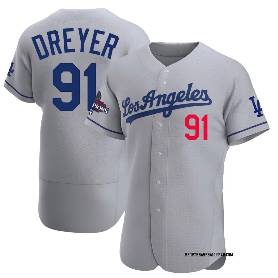 Jack Dreyer Men's Los Angeles Dodgers Gray Authentic Away Official 2024 World Series Champions Jersey