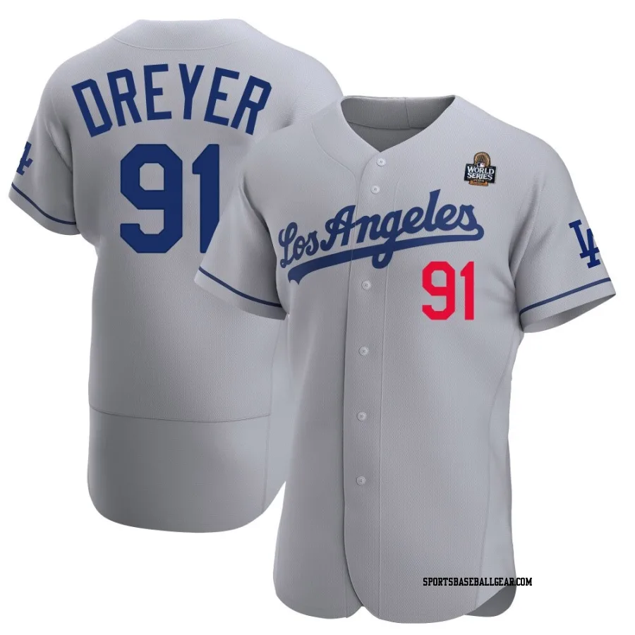 Jack Dreyer Men's Los Angeles Dodgers Gray Authentic Away Official 2024 World Series Jersey