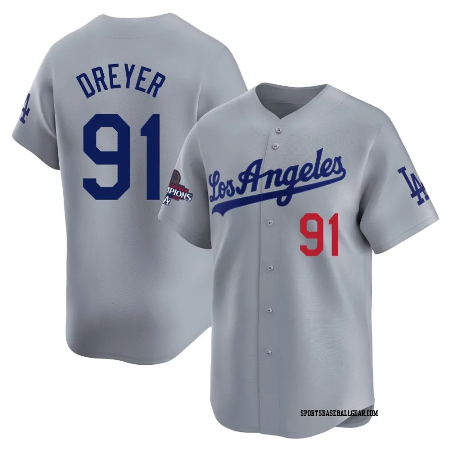 Jack Dreyer Men's Los Angeles Dodgers Gray Limited Away World Series Champions Jersey