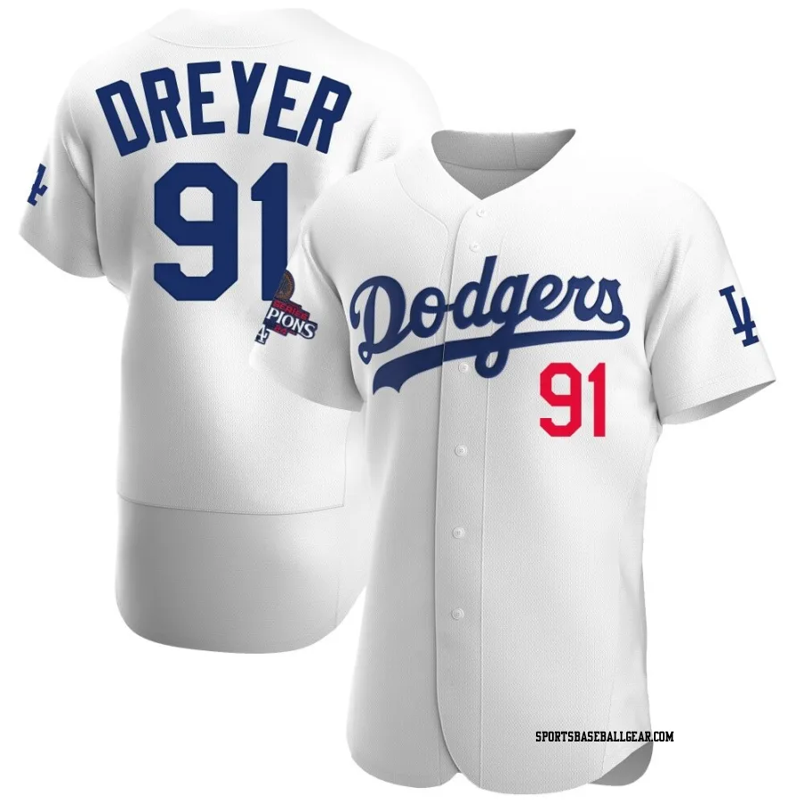 Jack Dreyer Men's Los Angeles Dodgers White Authentic Home Official 2024 World Series Champions Jersey