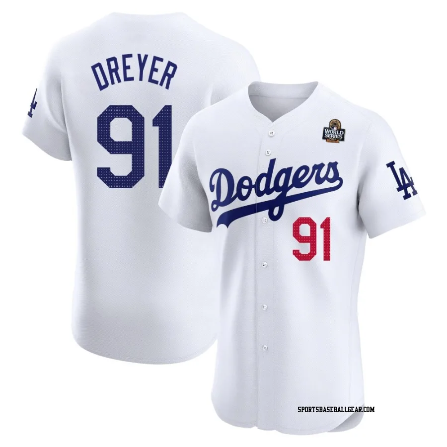 Jack Dreyer Men's Los Angeles Dodgers White Elite Home 2024 World Series Jersey