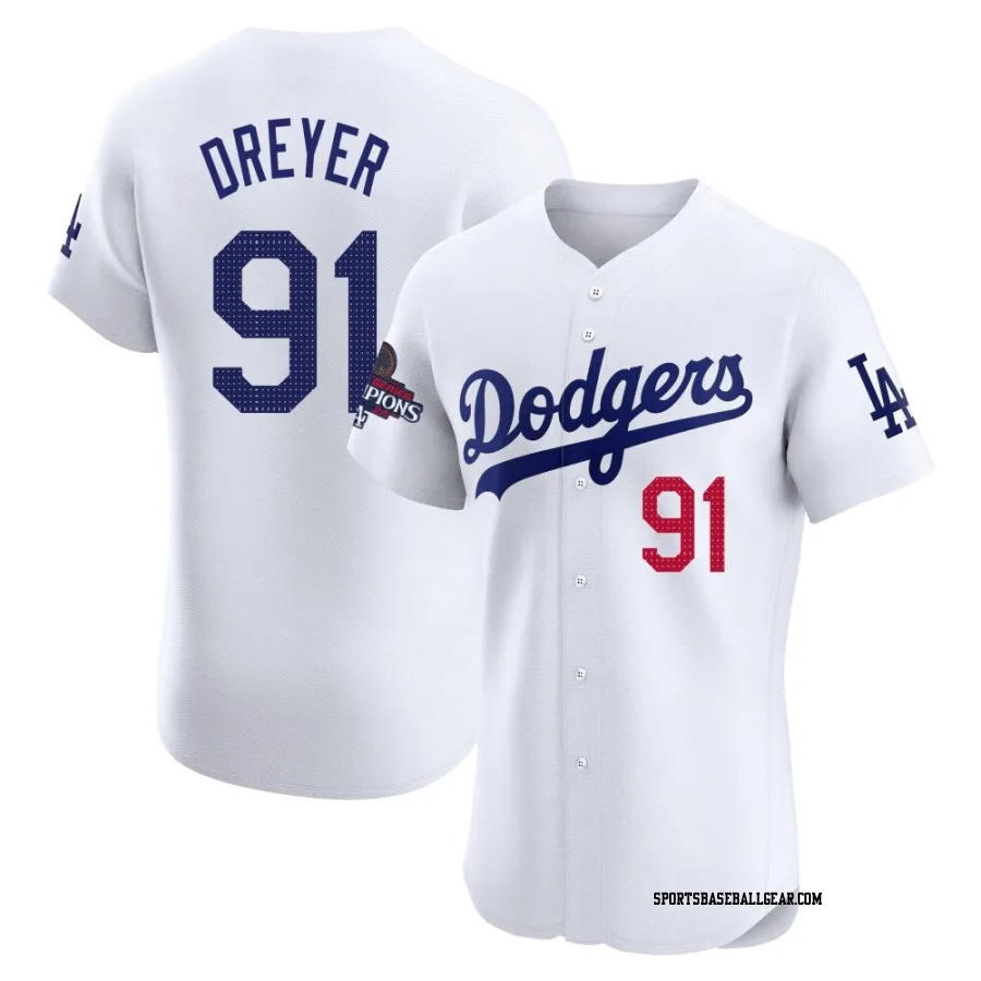 Jack Dreyer Men's Los Angeles Dodgers White Elite Home World Series Champions Jersey