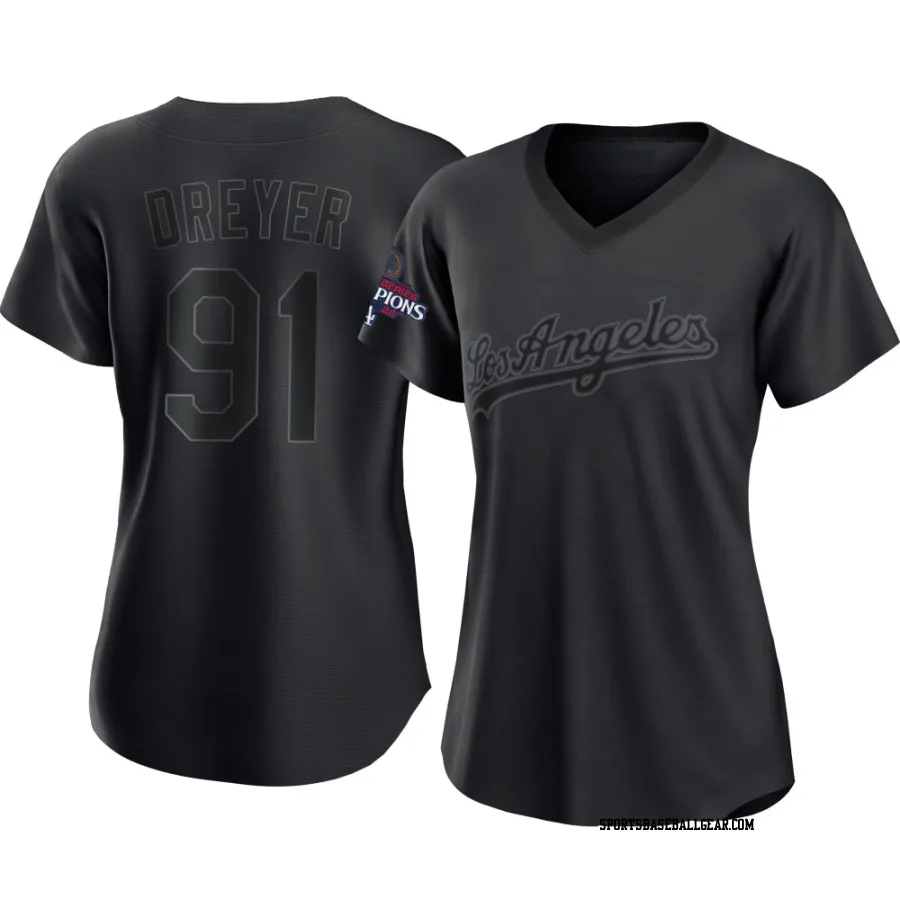 Jack Dreyer Women's Los Angeles Dodgers Black Authentic Pitch Fashion 2024 World Series Champions Jersey