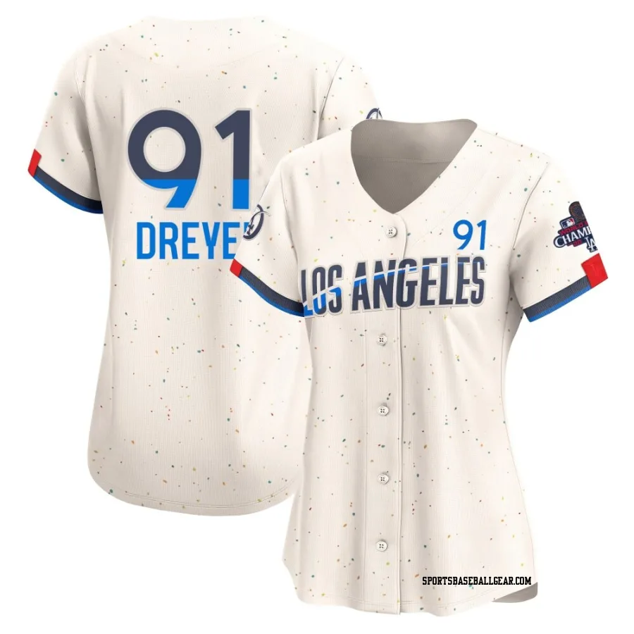 Jack Dreyer Women's Los Angeles Dodgers Cream Limited 2024 City Connect World Series Champions Jersey