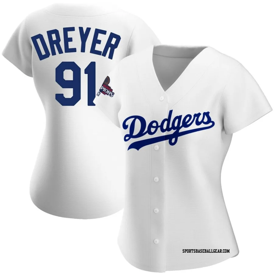 Jack Dreyer Women's Los Angeles Dodgers White Authentic Home 2024 World Series Champions Jersey