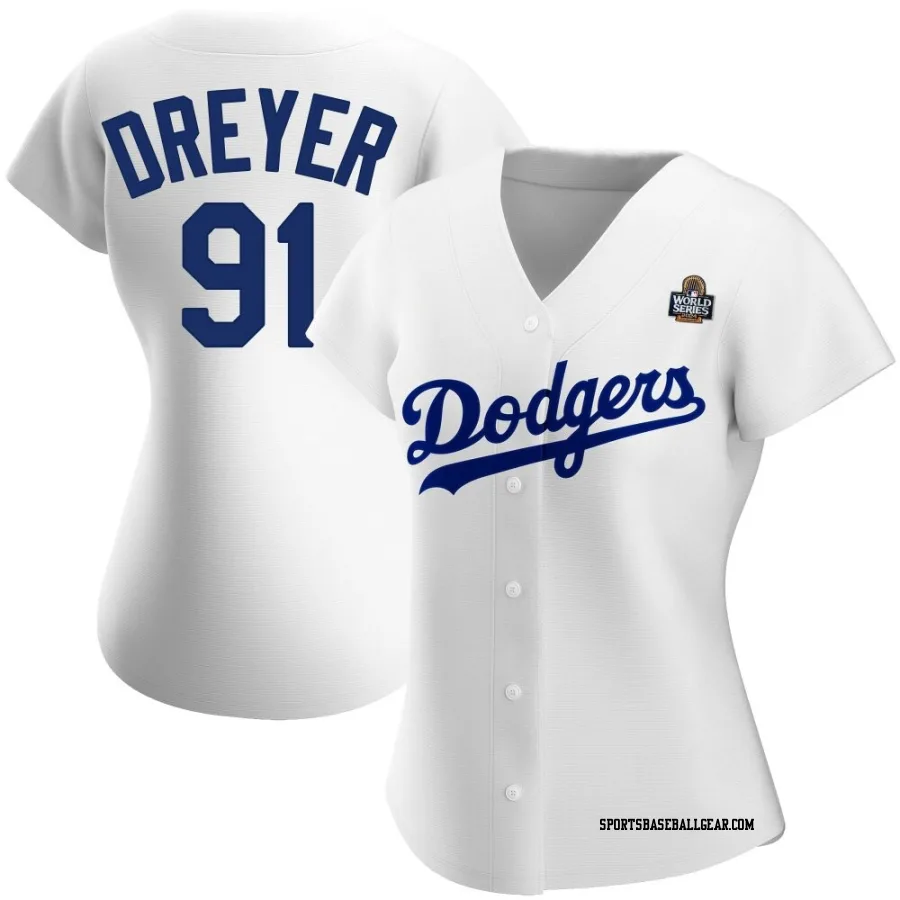 Jack Dreyer Women's Los Angeles Dodgers White Authentic Home 2024 World Series Jersey