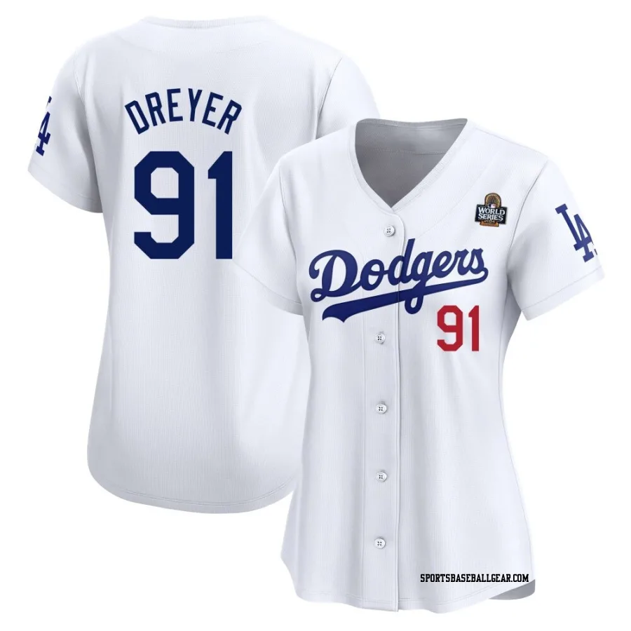 Jack Dreyer Women's Los Angeles Dodgers White Limited Home 2024 World Series Jersey