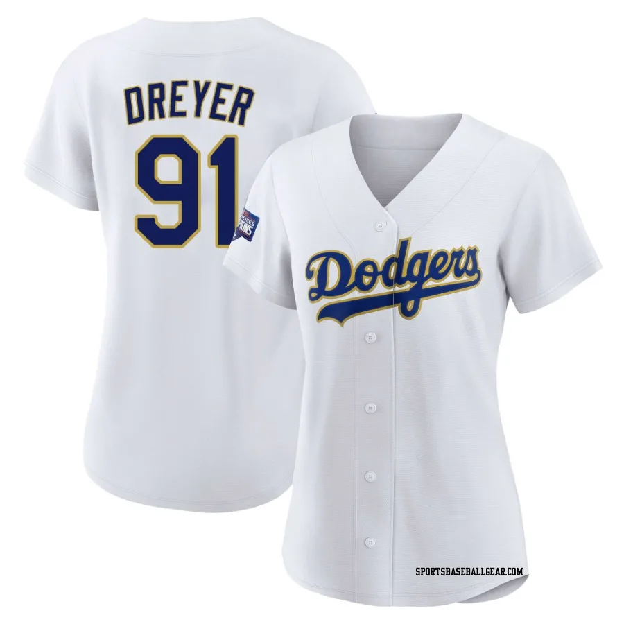 Jack Dreyer Women's Los Angeles Dodgers White/Gold Replica 2021 Gold Program Player Jersey