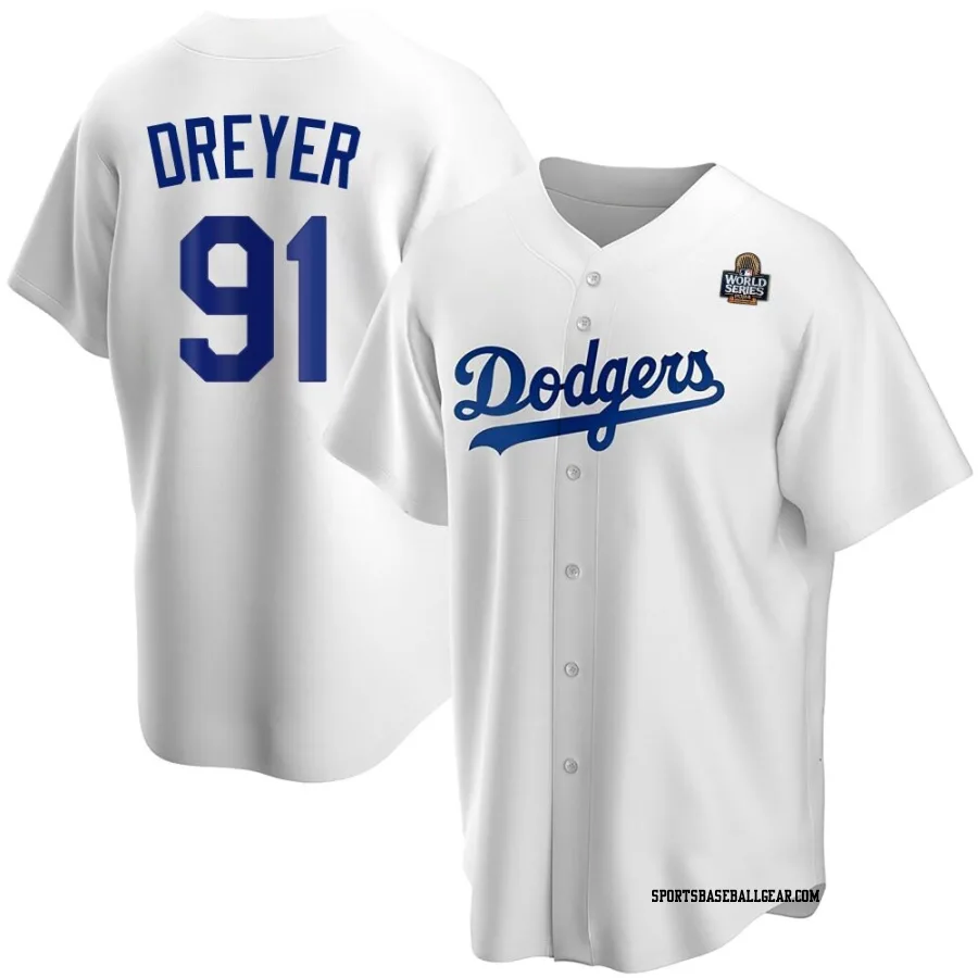 Jack Dreyer Youth Los Angeles Dodgers White Replica Home 2024 World Series Jersey