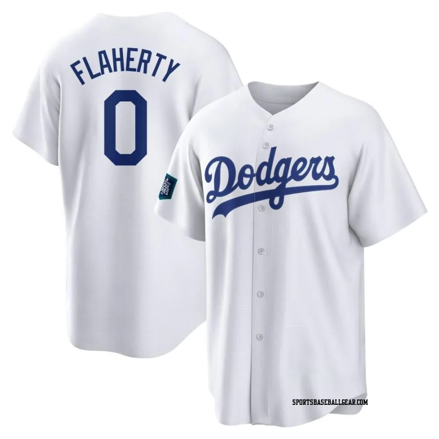 Jack Flaherty Youth Los Angeles Dodgers White Replica 2024 World Tour Seoul Series Home Jersey