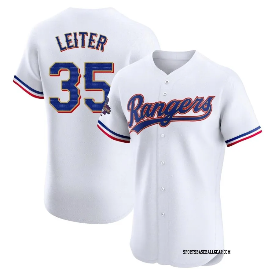 Jack Leiter Men's Texas Rangers Gold Elite White 2024 Collection Jersey