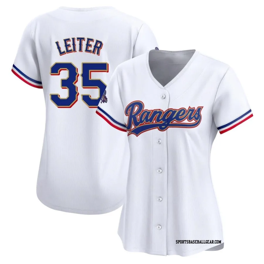 Jack Leiter Women's Texas Rangers Gold Limited White 2024 Collection Jersey