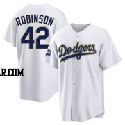 Jackie Robinson Men's Los Angeles Dodgers White/Gold Replica 2021 Gold Program Player Jersey