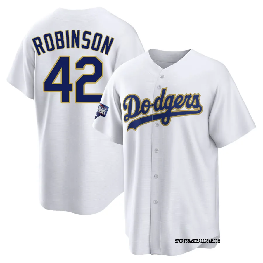 Jackie Robinson Men's Los Angeles Dodgers White/Gold Replica 2021 Gold Program Player Jersey