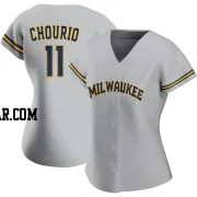 Jackson Chourio Women's Milwaukee Brewers Gray Replica Road Jersey