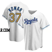 Jackson Kowar Men's Kansas City Royals Gold Replica White Home Jersey