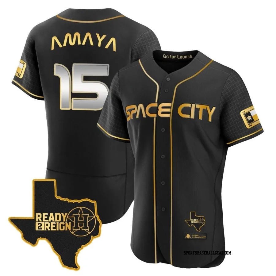 Jacob Amaya Men's Houston Astros Black/Gold Authentic 2023 Space City Ready 2 Reign Flex Base Jersey