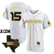 Jacob Amaya Men's Houston Astros White/Gold Authentic 2023 Space City Ready 2 Reign Flex Base Jersey